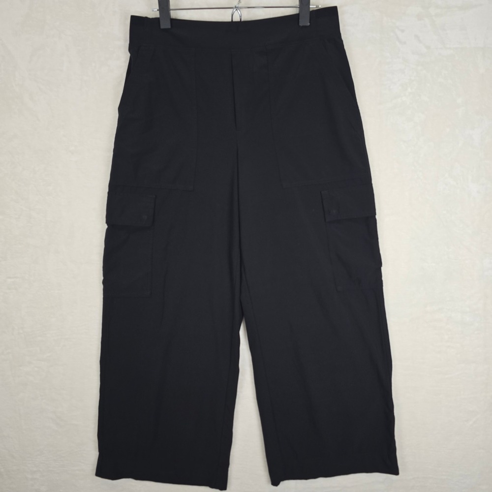 Athleta Brooklyn Heights High Rise Cargo Pant Black Wide Leg 14 S/818495-02